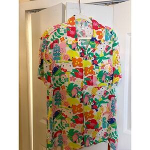 Hello Kitty by Sanrio Hybrid Apparel Rayon Shirt – Tropical Flamingo Print – Siz